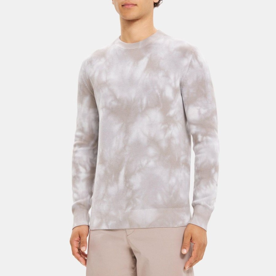 Men Theory Outlet | Ribbed Crewneck Sweater In Tie-Dyed Cotton Plush/Smoke