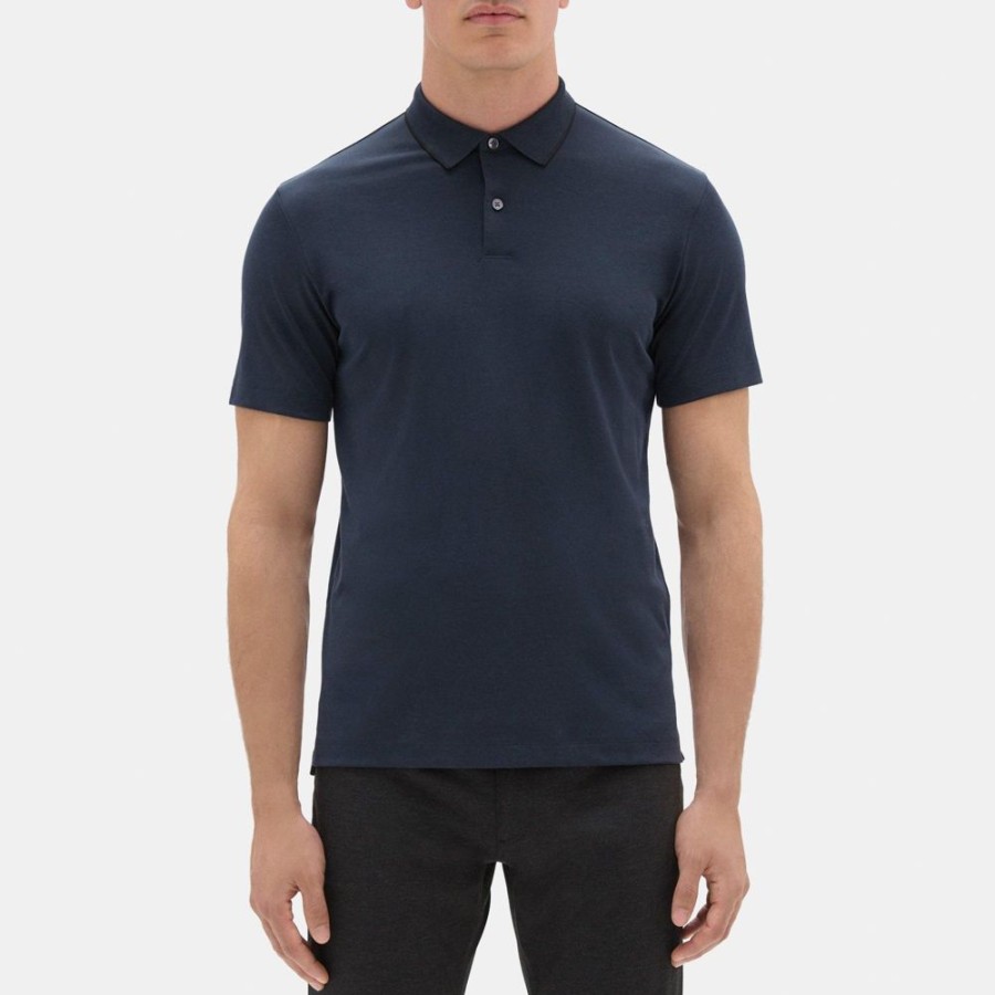 Men Theory Outlet | Standard Polo In Pique Cotton Eclipse/Black