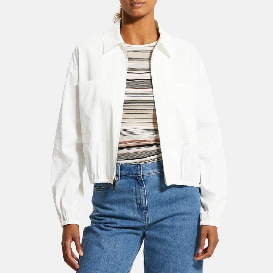 Women Theory Outlet | Bomber Jacket In Stretch Linen White