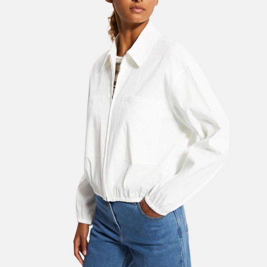 Women Theory Outlet | Bomber Jacket In Stretch Linen White