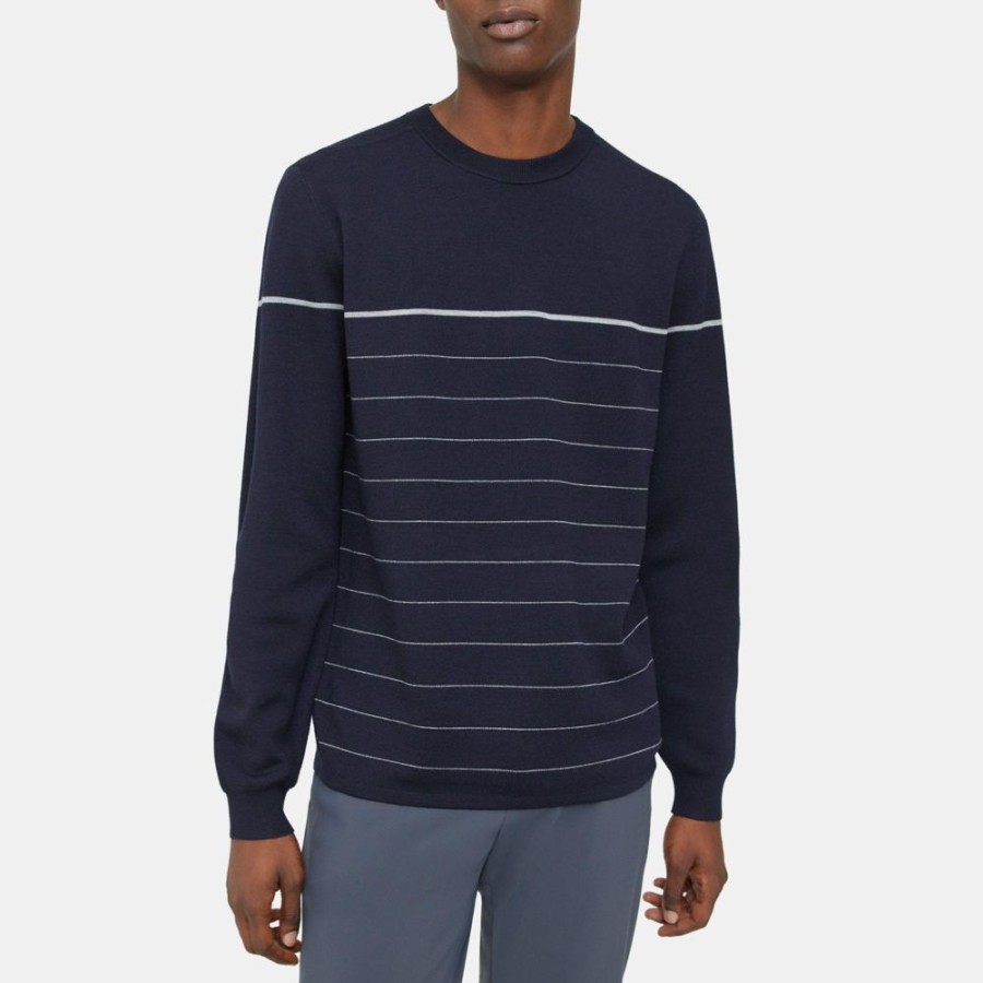 Men Theory Outlet | Crewneck Sweater In Merino Wool Baltic/Cool Heather Grey