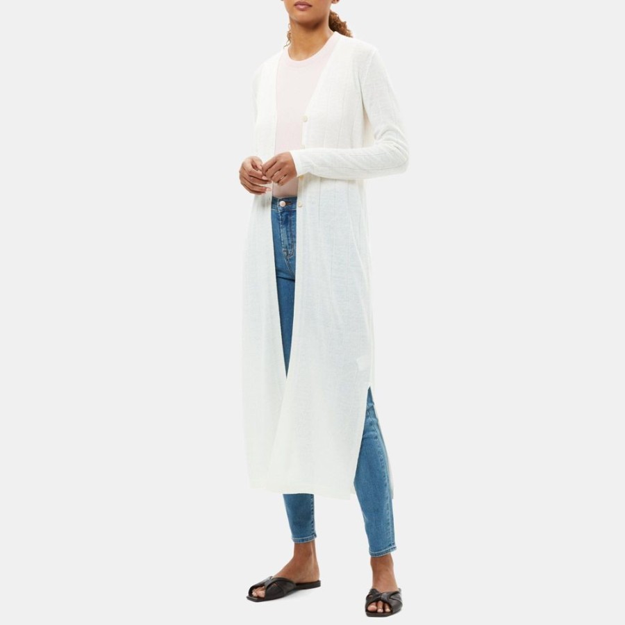 Women Theory Outlet | Cardigan Dress In Wool-Linen White