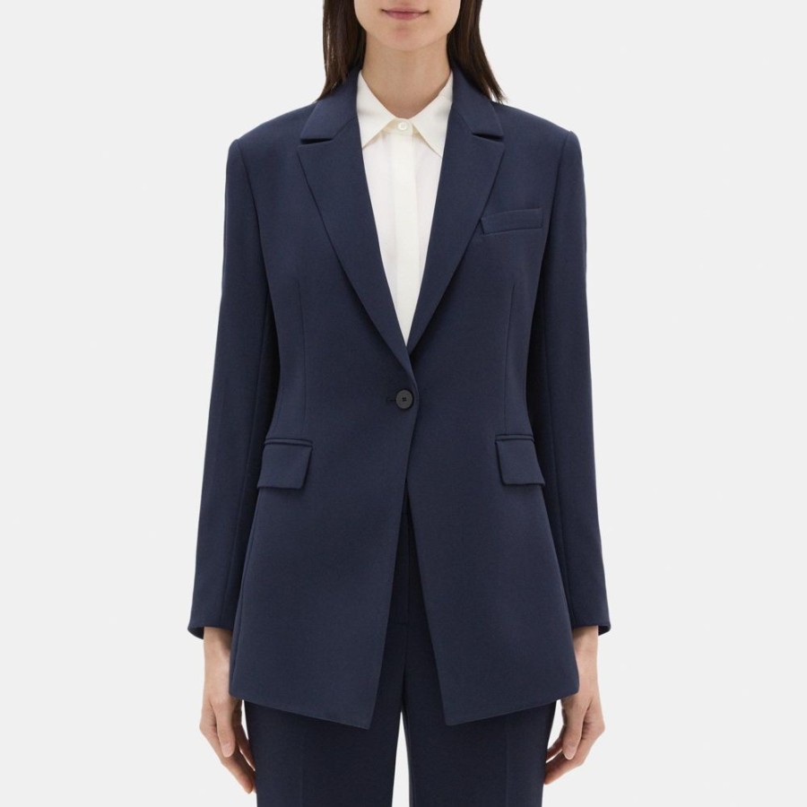 Women Theory Outlet | Single-Breasted Blazer In Crepe New Navy