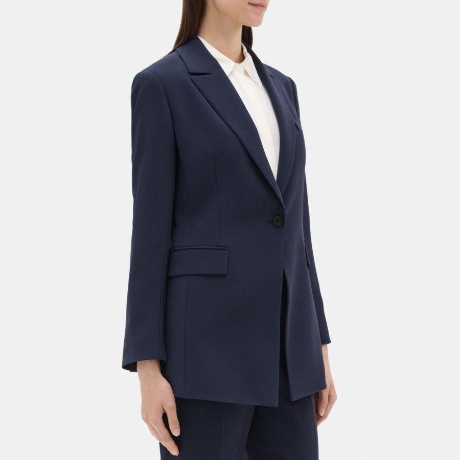 Women Theory Outlet | Single-Breasted Blazer In Crepe New Navy