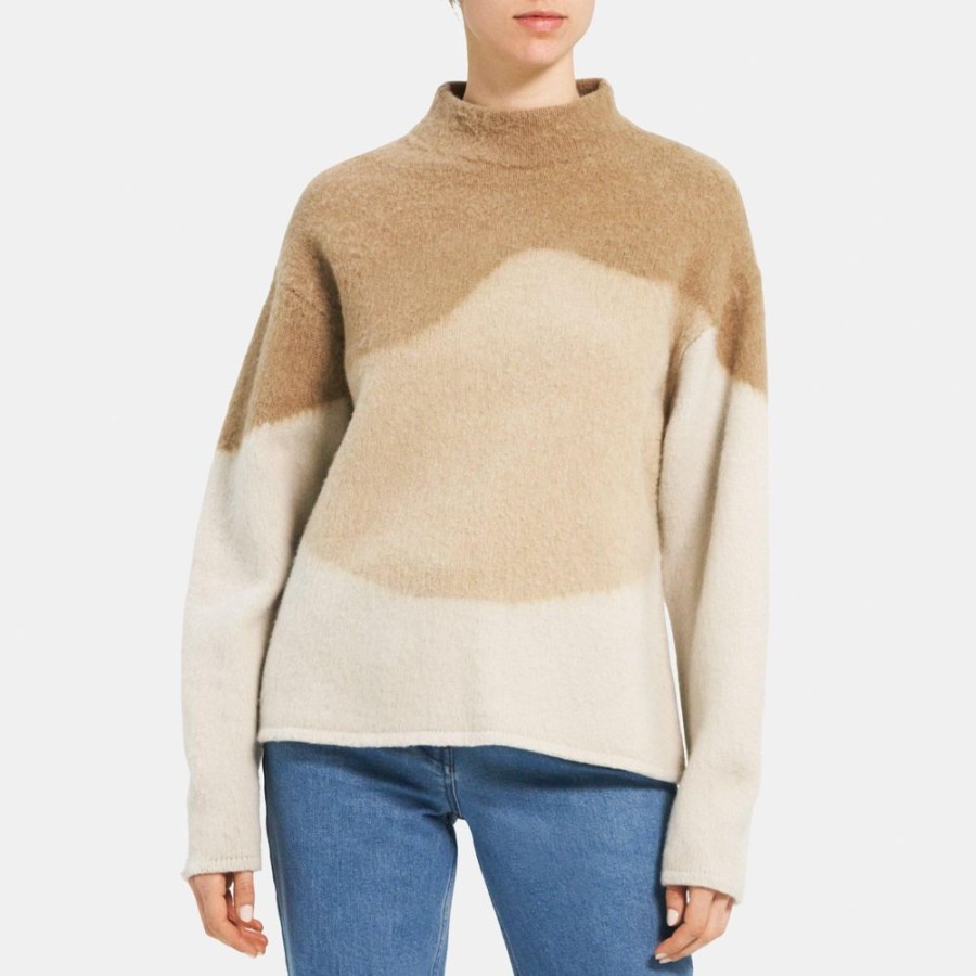 Women Theory Outlet | Oversized Intarsia Sweater In Brushed Wool Teak Mel Multi