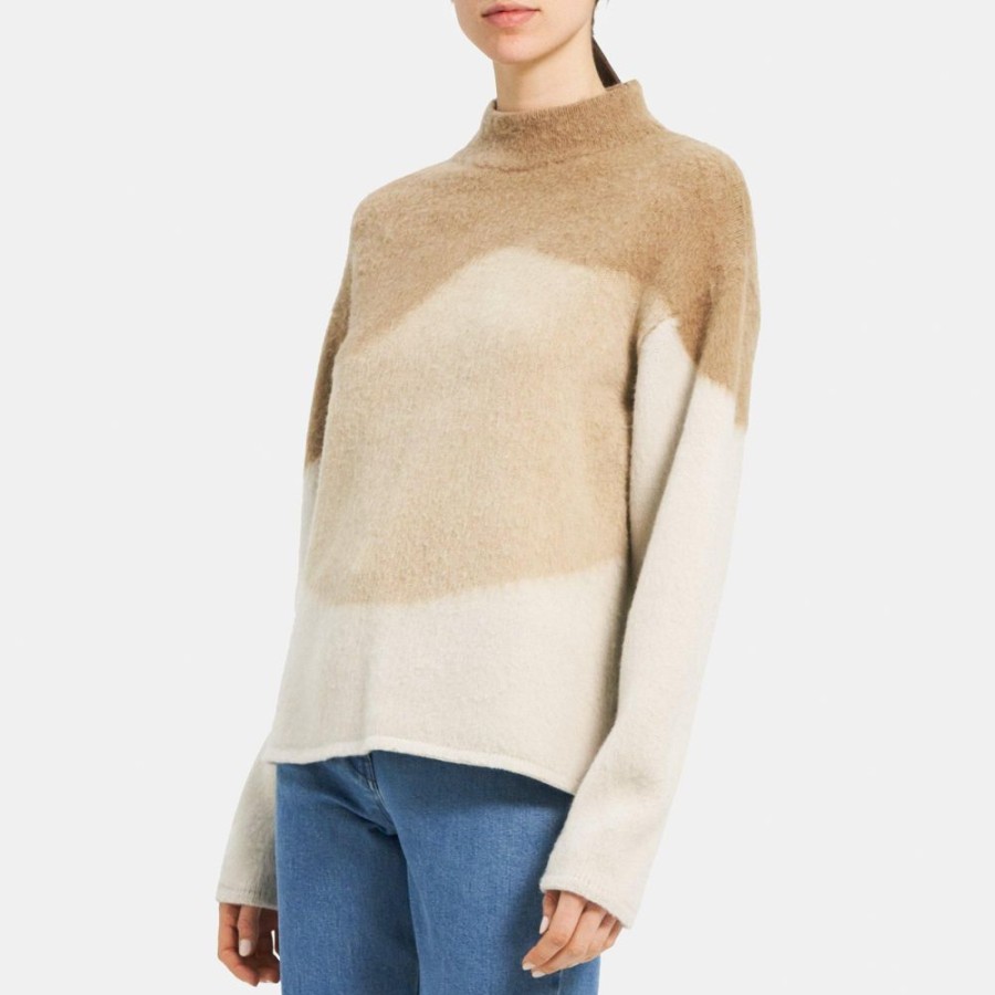 Women Theory Outlet | Oversized Intarsia Sweater In Brushed Wool Teak Mel Multi