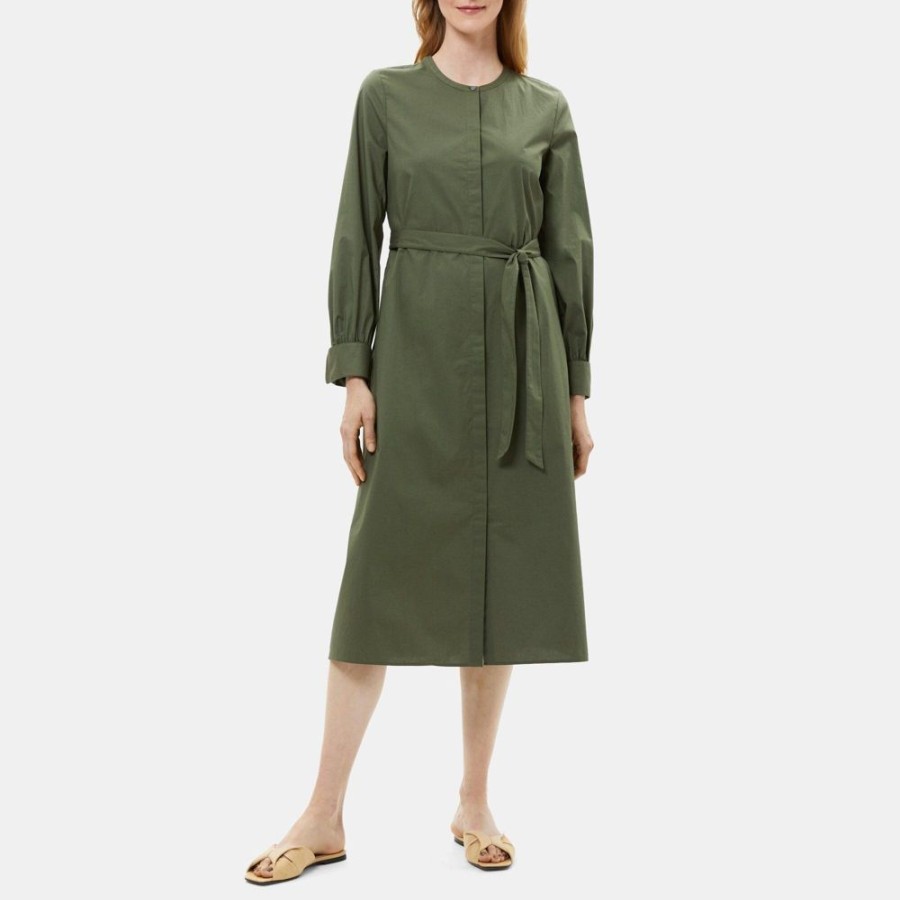 Women Theory Outlet | Shirt Dress In Cotton Poplin Pine