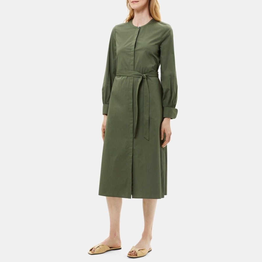 Women Theory Outlet | Shirt Dress In Cotton Poplin Pine