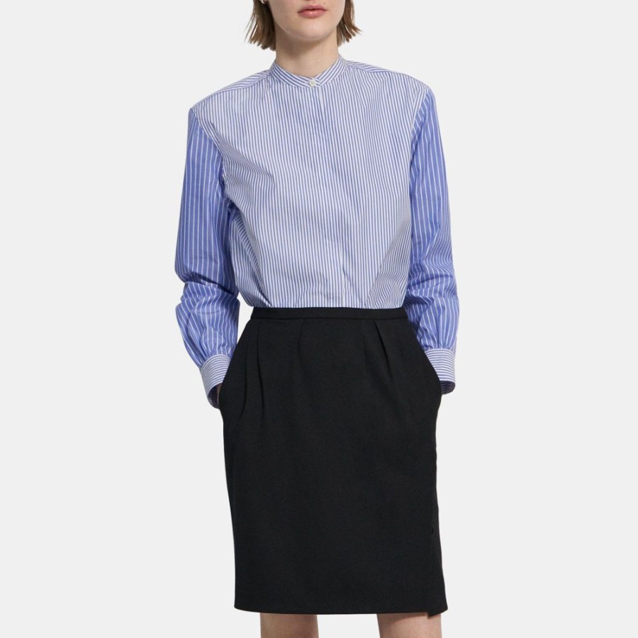 Women Theory Outlet | Wool Twill Pleated Skirt Black