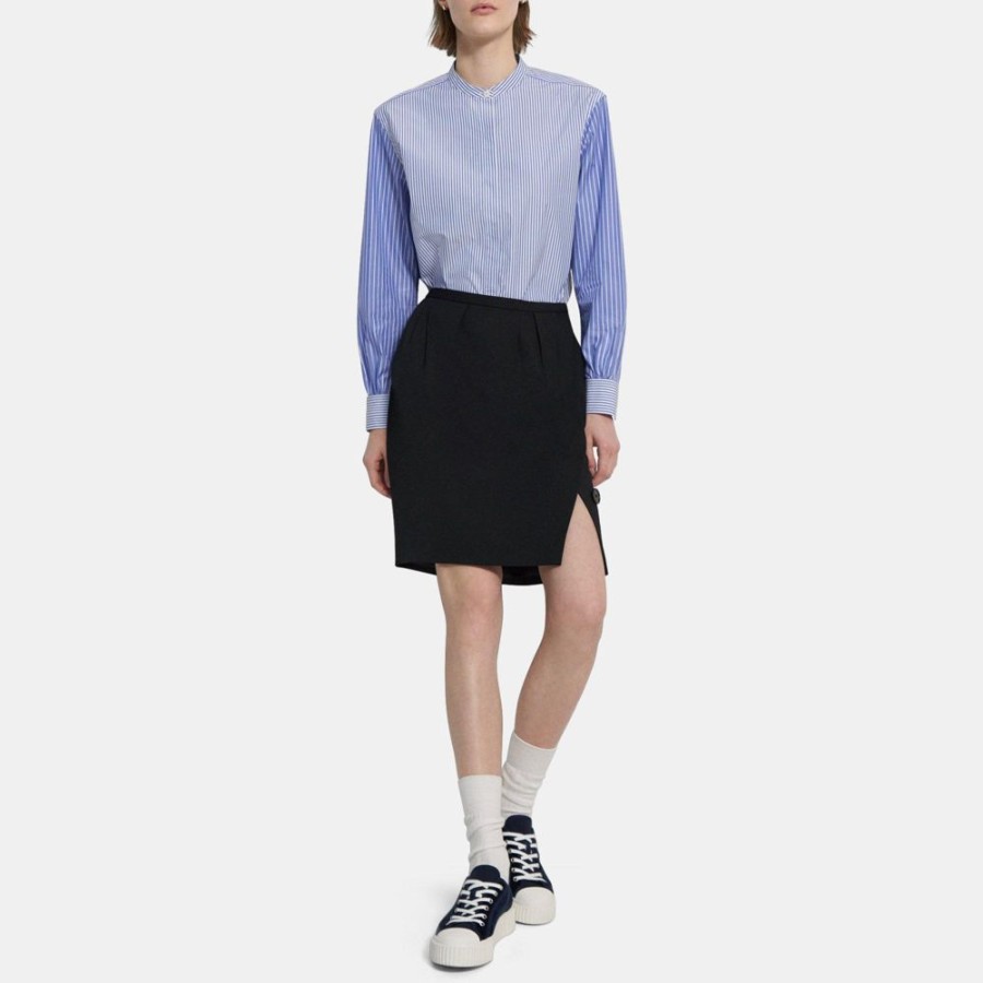 Women Theory Outlet | Wool Twill Pleated Skirt Black