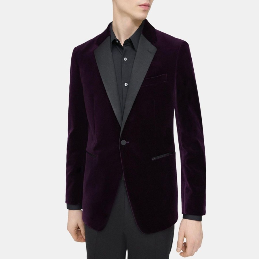 Men Theory Outlet | Tuxedo Blazer In Stretch Velvet Aubergine