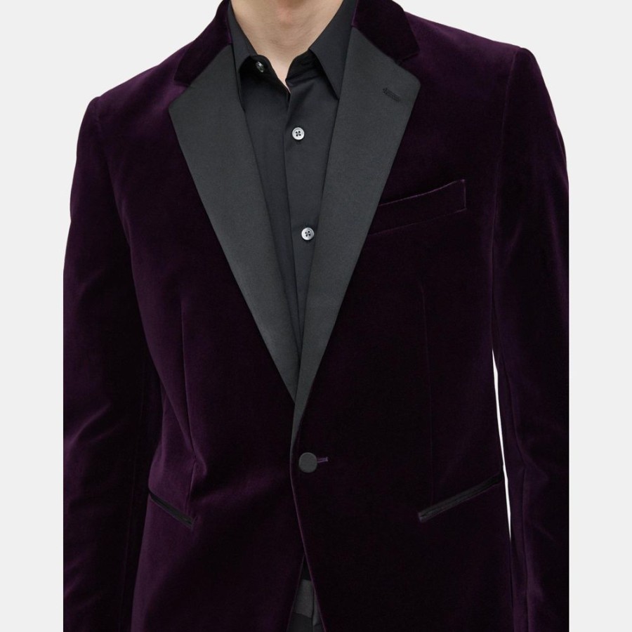 Men Theory Outlet | Tuxedo Blazer In Stretch Velvet Aubergine