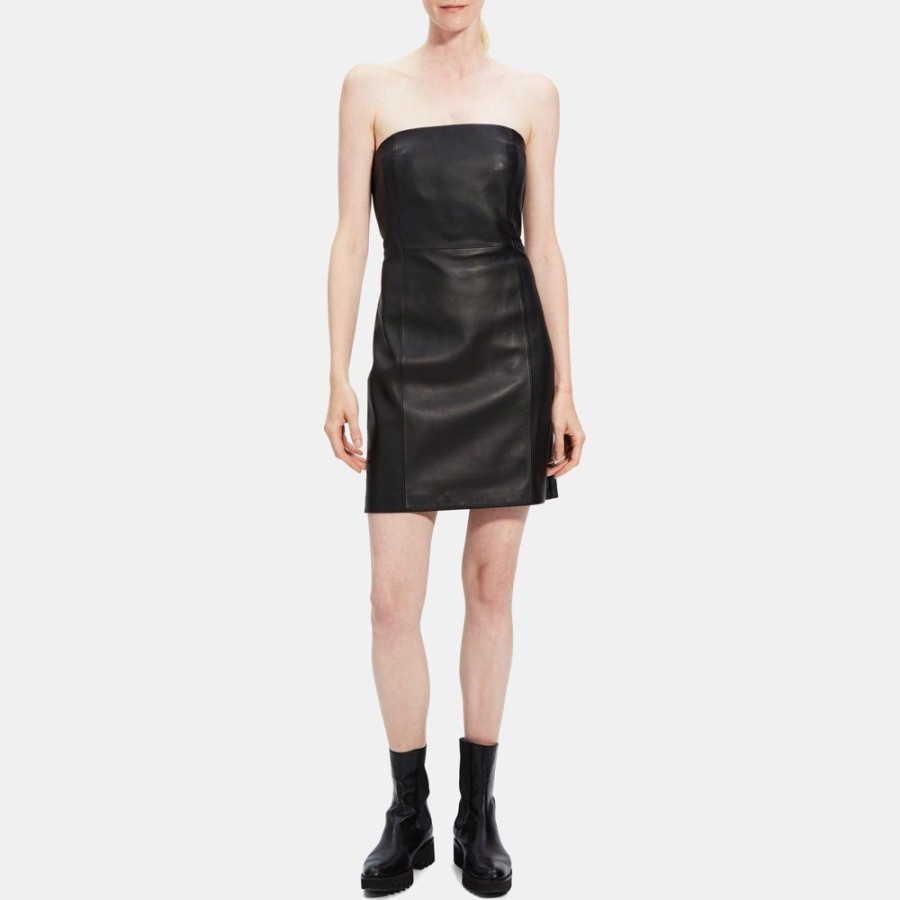 Women Theory Outlet | Strapless Mini Dress In Leather Black