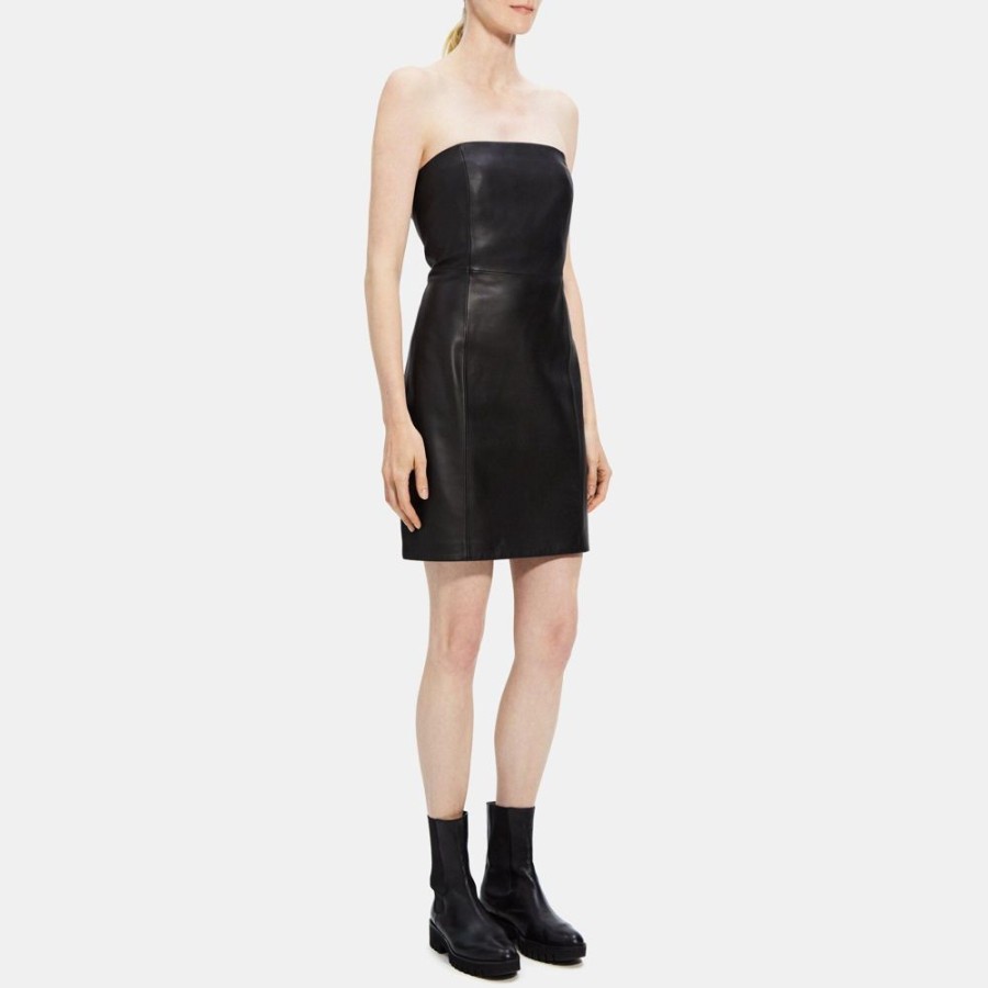 Women Theory Outlet | Strapless Mini Dress In Leather Black