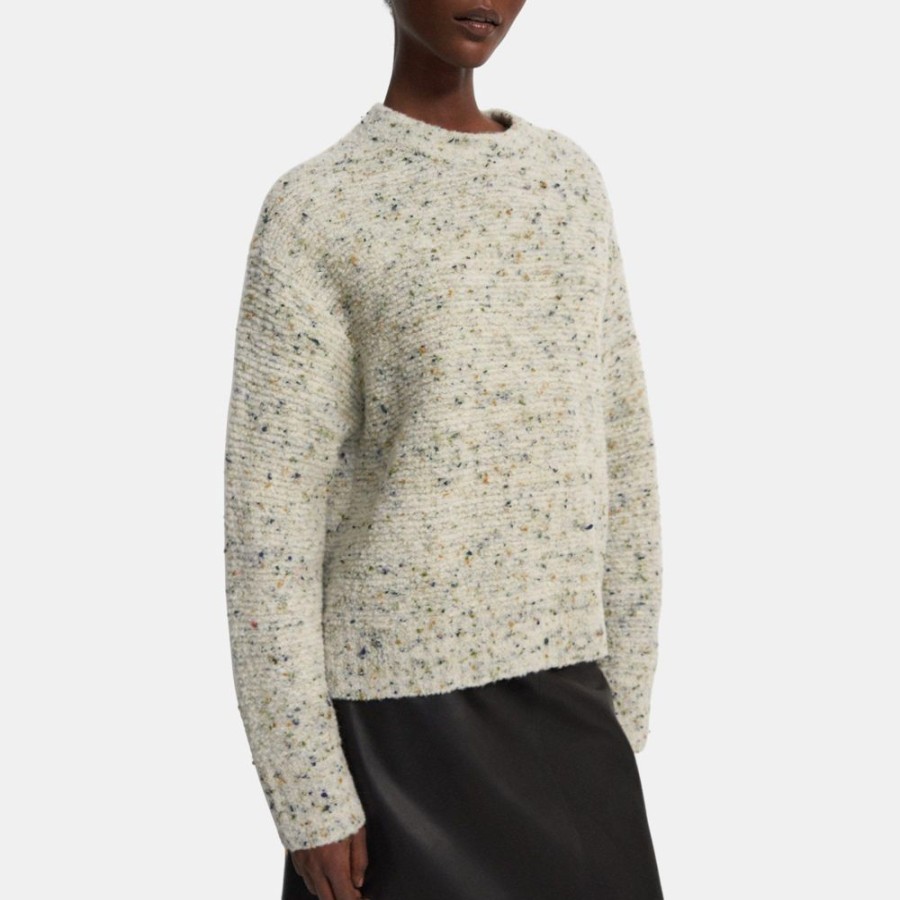 Women Theory Outlet | Mock Neck Sweater In Knit Boucle Evergreen Multi