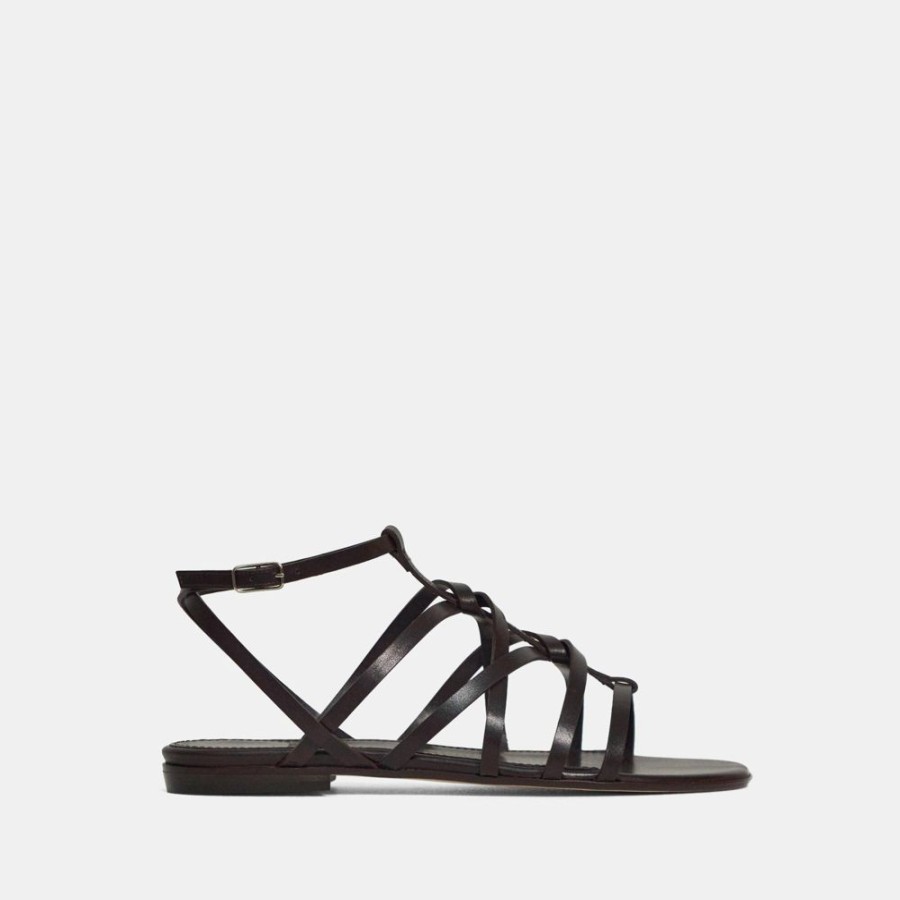 Women Theory Outlet | Strappy Sandal In Leather Dark Brown