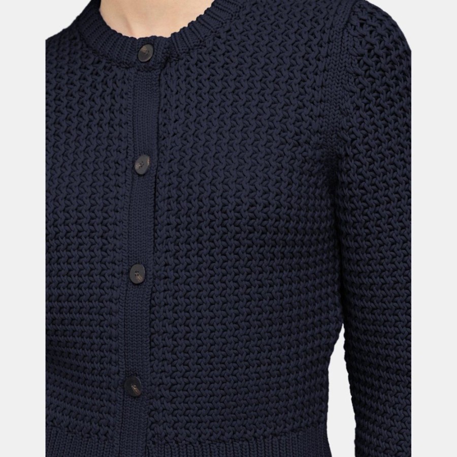 Women Theory Outlet | Crewneck Cardigan In Cotton-Blend Navy