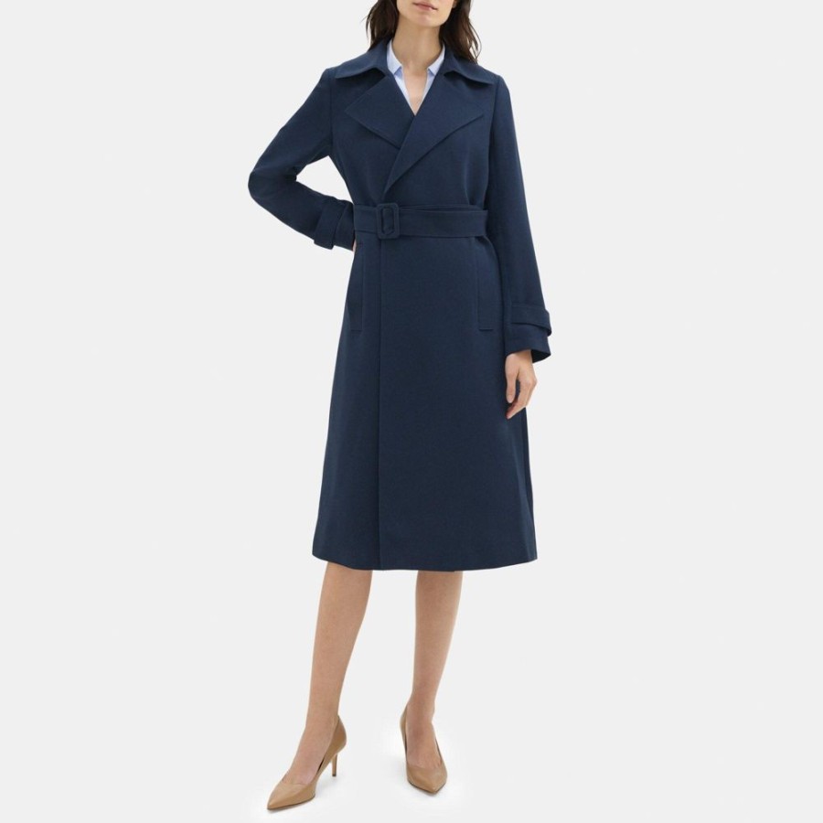 Women Theory Outlet | Relaxed Trench Coat In Crepe Deep Navy