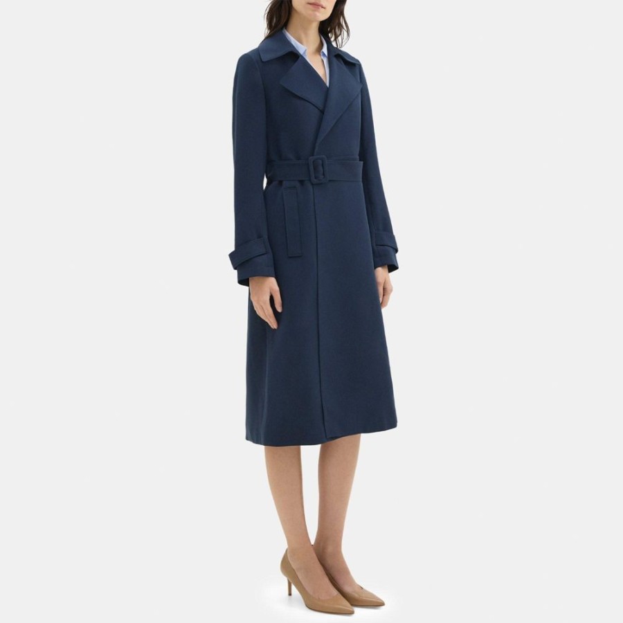 Women Theory Outlet | Relaxed Trench Coat In Crepe Deep Navy