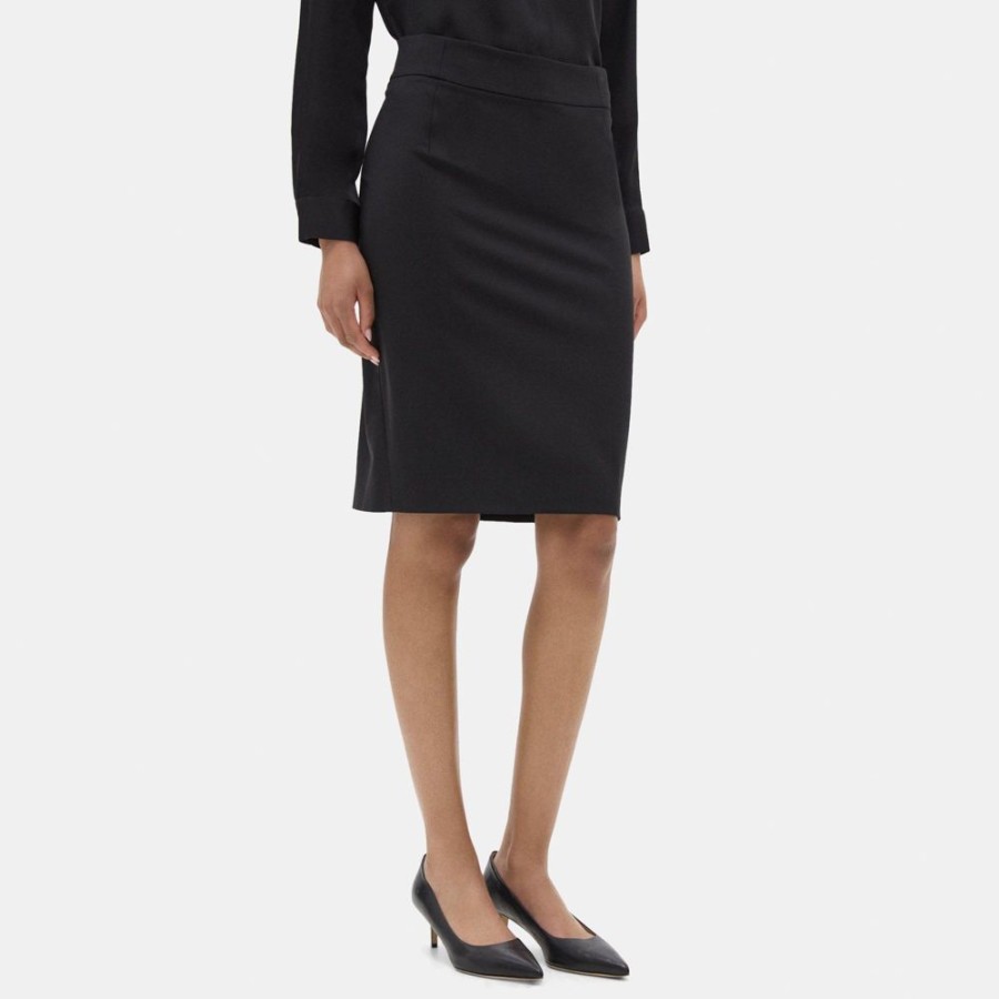 Women Theory Outlet | Pencil Skirt In Sevona Stretch Wool Black