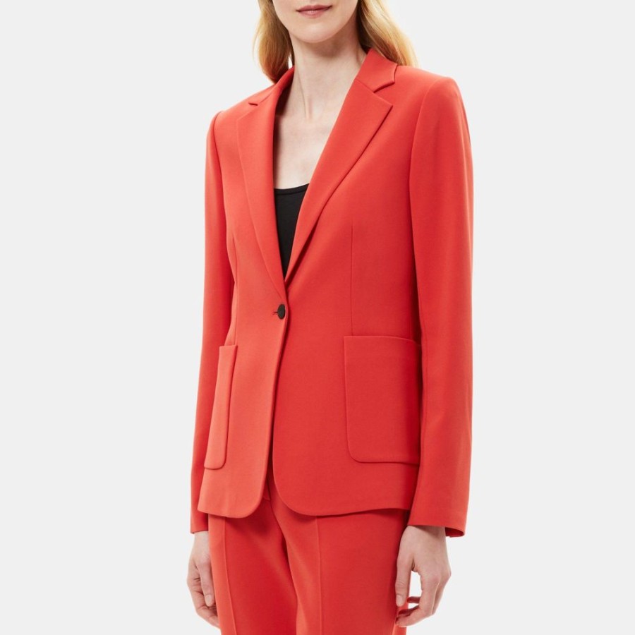 Women Theory Outlet | Fitted Blazer In Crepe Poppy