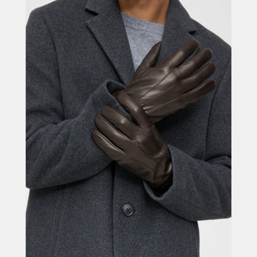 Men Theory Outlet | Ribbed Cuff Gloves In Leather Dark Brown