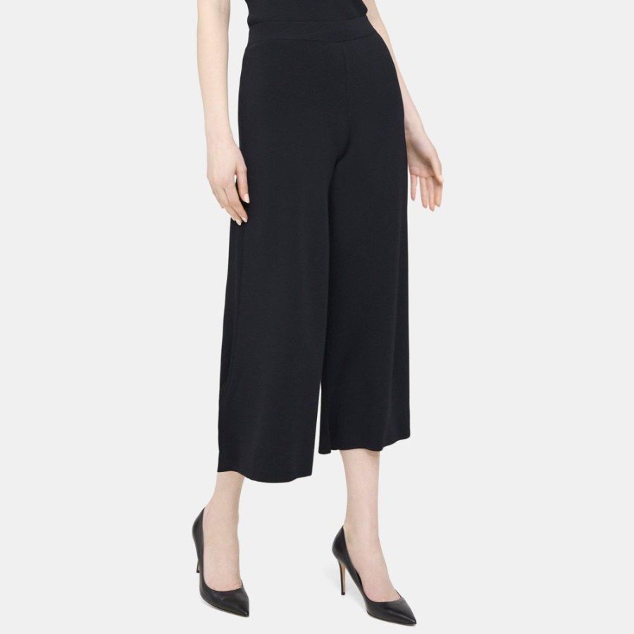 Women Theory Outlet | Cropped Wide-Leg Pant In Compact Stretch Knit Black