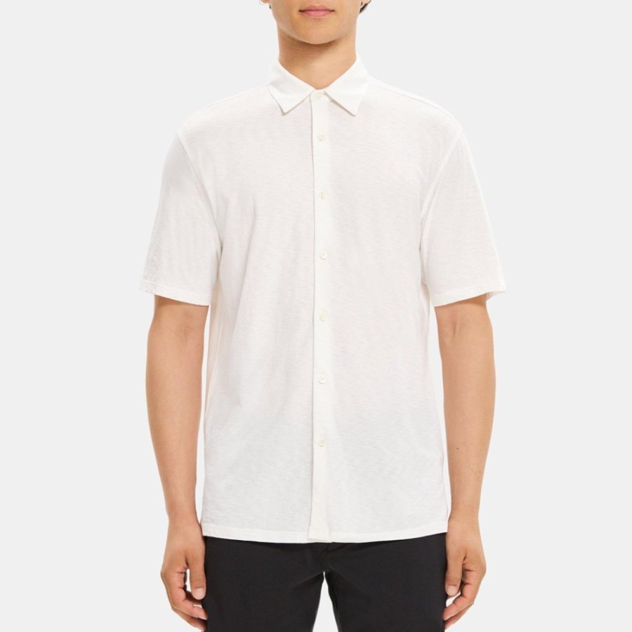 Men Theory Outlet | Standard-Fit Short-Sleeve Shirt In Slub Cotton White