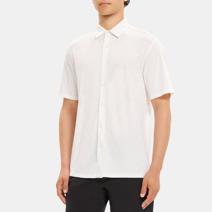 Men Theory Outlet | Standard-Fit Short-Sleeve Shirt In Slub Cotton White