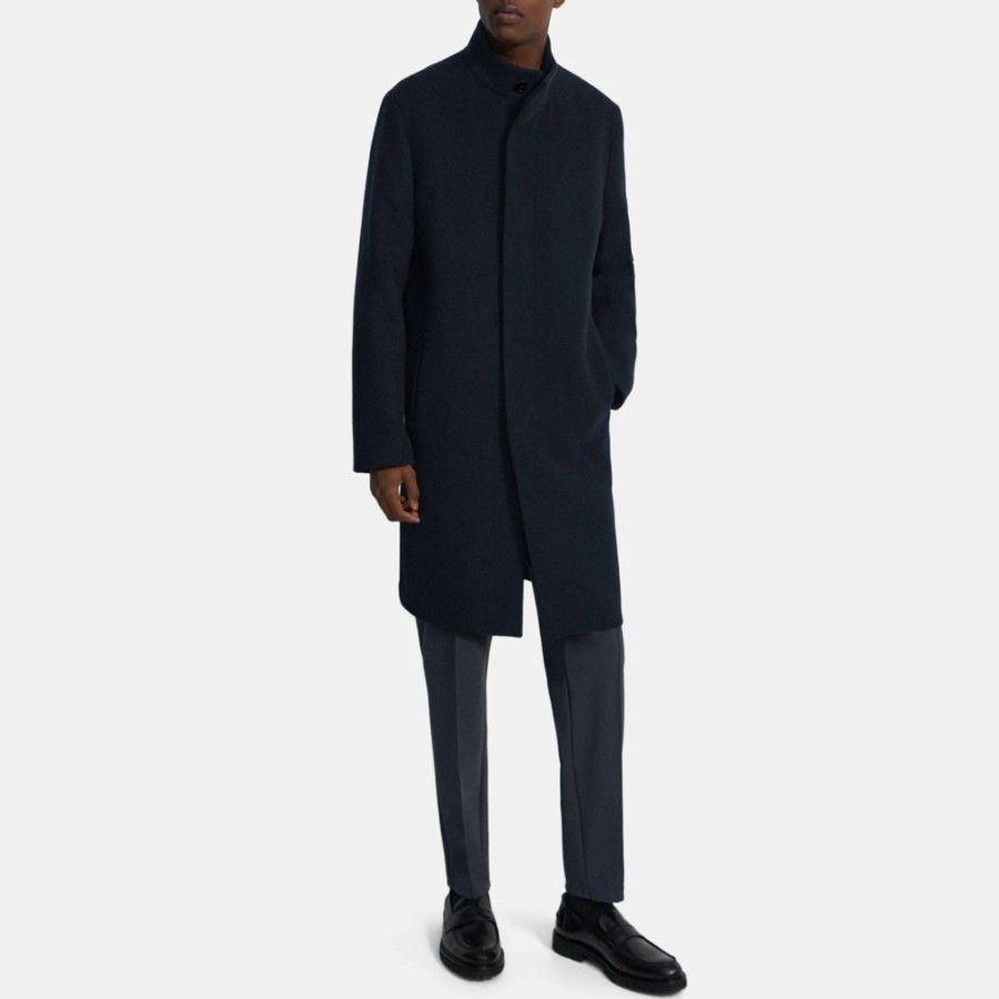 Men Theory Outlet | Single-Breasted Coat In Recycled Wool Melton Baltic