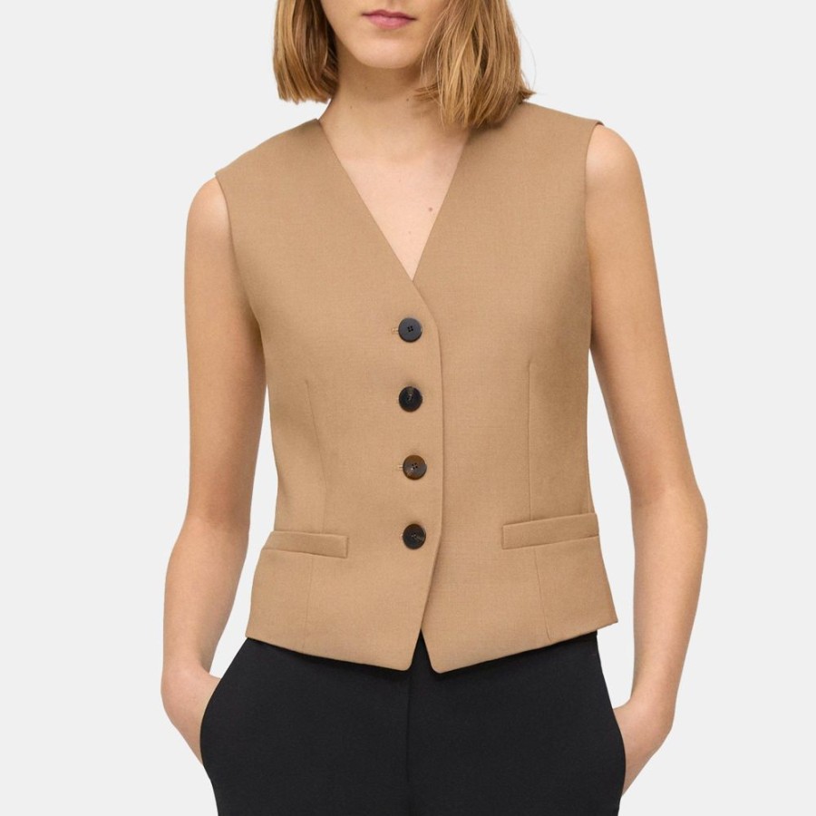 Women Theory Outlet | Tailored Vest In Wool Flannel Light Cocoa