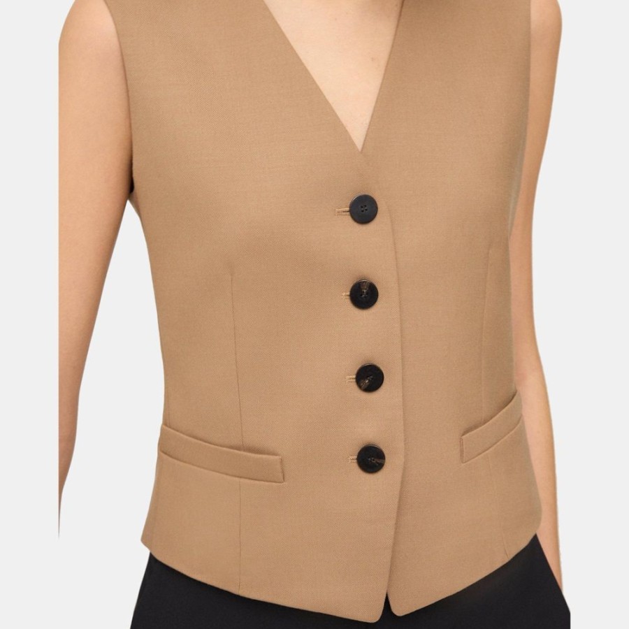 Women Theory Outlet | Tailored Vest In Wool Flannel Light Cocoa