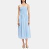 Women Theory Outlet | Smocked Midi Dress In Cotton Poplin Bay Blue