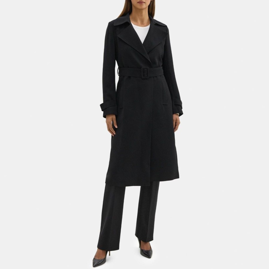 Women Theory Outlet | Relaxed Trench Coat In Crepe Black