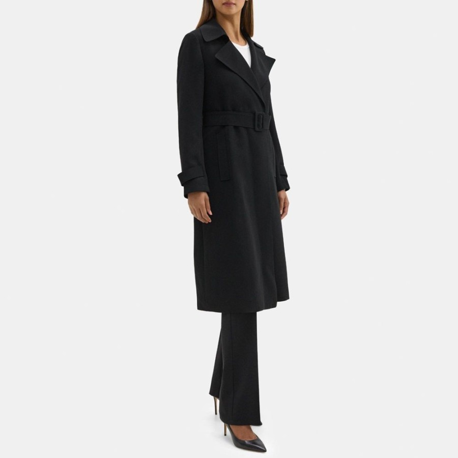 Women Theory Outlet | Relaxed Trench Coat In Crepe Black