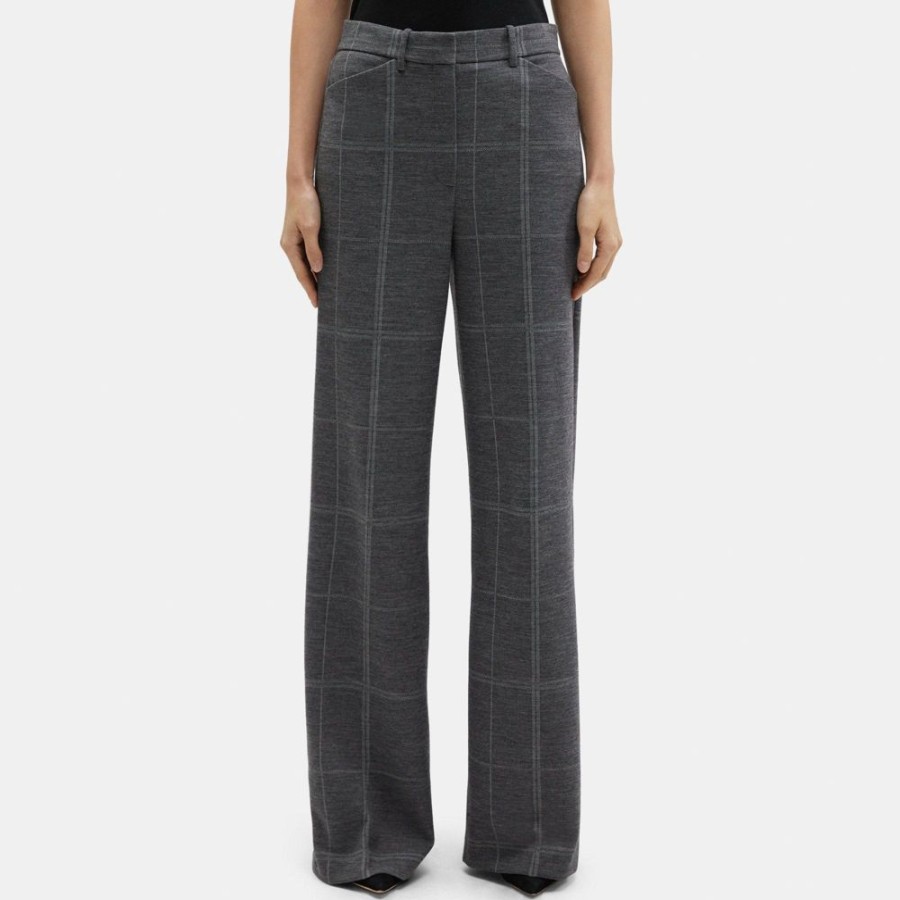 Women Theory Outlet | Wide-Leg Pant In Checked Knit Grey Multi