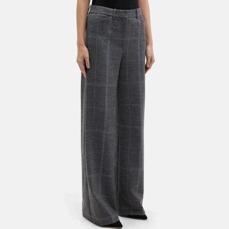 Women Theory Outlet | Wide-Leg Pant In Checked Knit Grey Multi