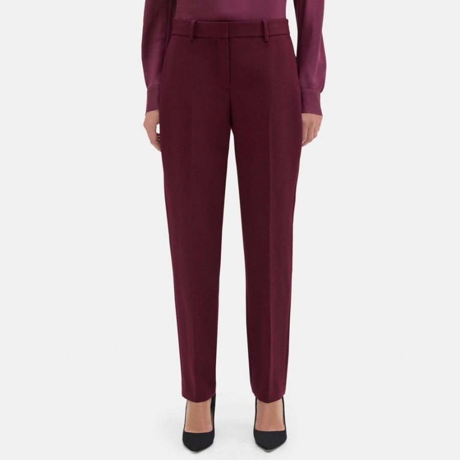 Women Theory Outlet | Classic Crop Pant In Wool-Blend Twill Bordeaux