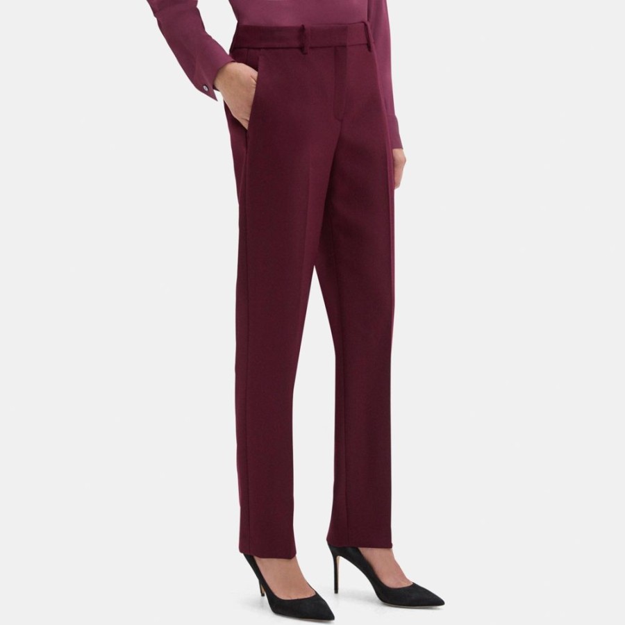 Women Theory Outlet | Classic Crop Pant In Wool-Blend Twill Bordeaux