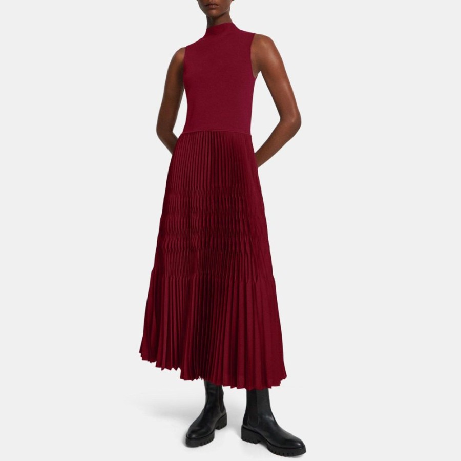 Women Theory Outlet | Knit Combo Dress In Recycled Satin Deep Garnet