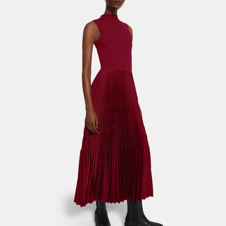 Women Theory Outlet | Knit Combo Dress In Recycled Satin Deep Garnet