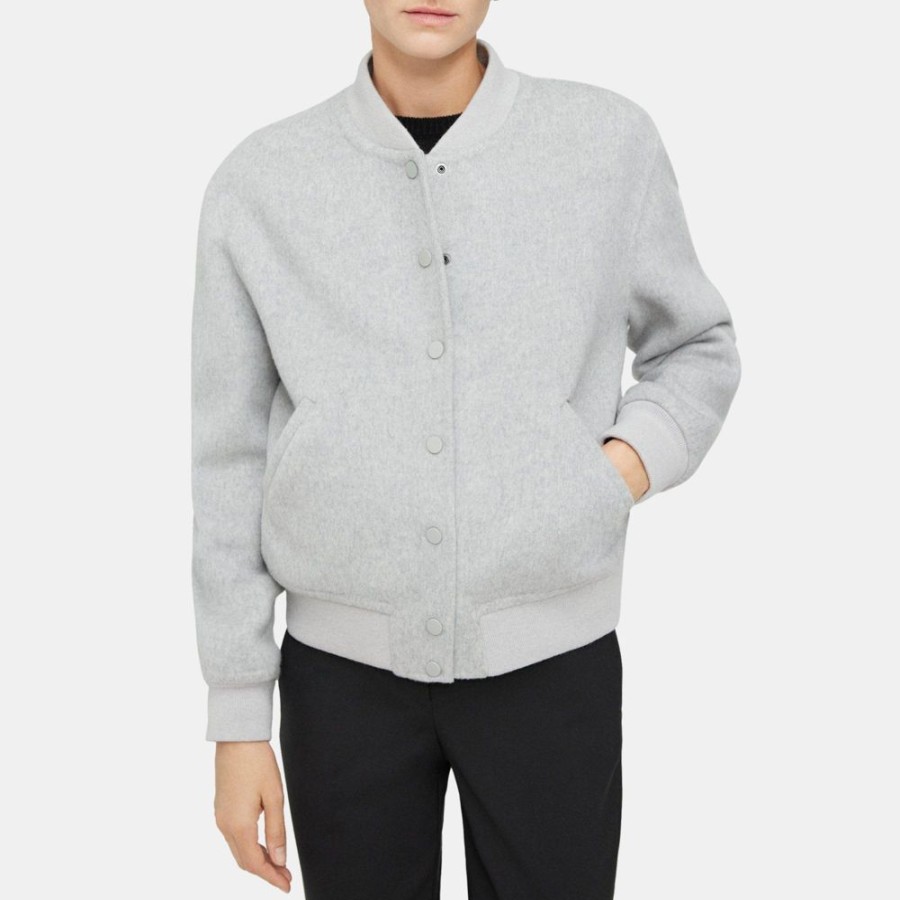 Women Theory Outlet | Varsity Jacket In Double-Face Wool-Cashmere Melange Grey