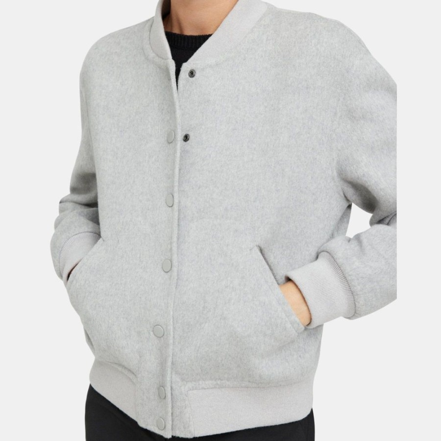 Women Theory Outlet | Varsity Jacket In Double-Face Wool-Cashmere Melange Grey