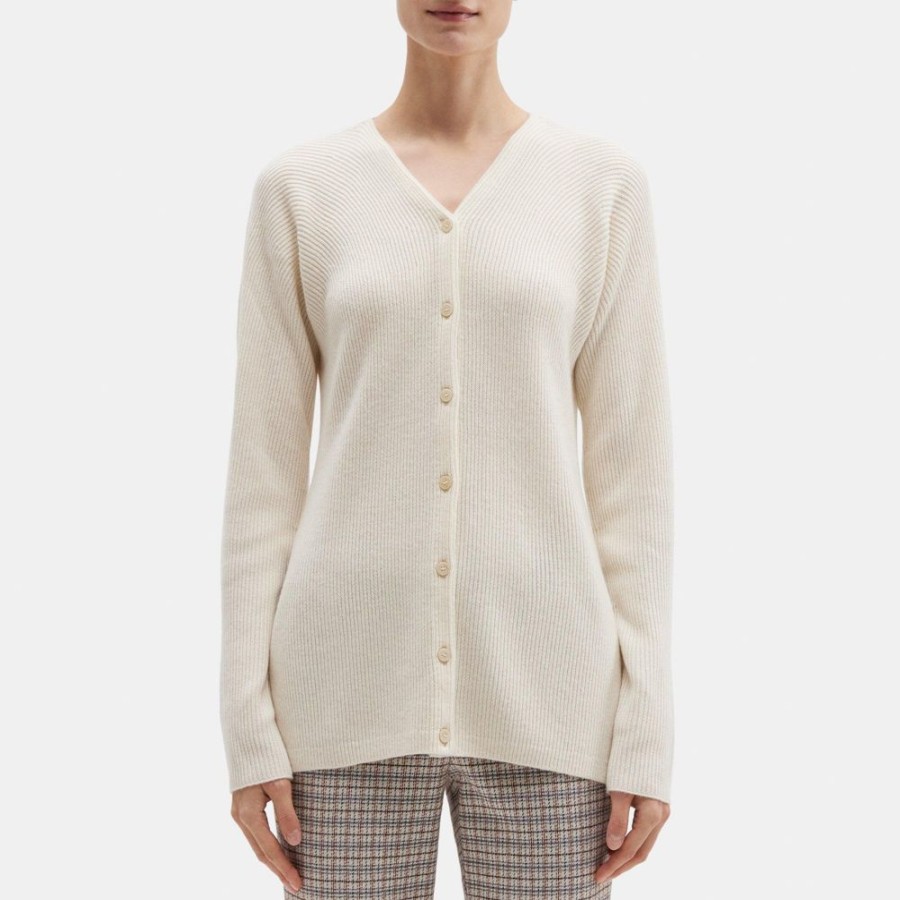 Women Theory Outlet | Slim Cardigan In Wool-Cashmere Ivory