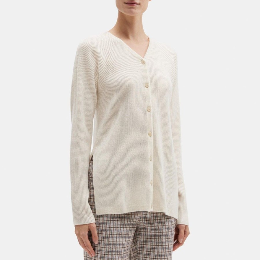 Women Theory Outlet | Slim Cardigan In Wool-Cashmere Ivory