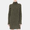 Women Theory Outlet | Turtleneck Dress In Striped Wool Blend Medium Heather Grey/Dark Army