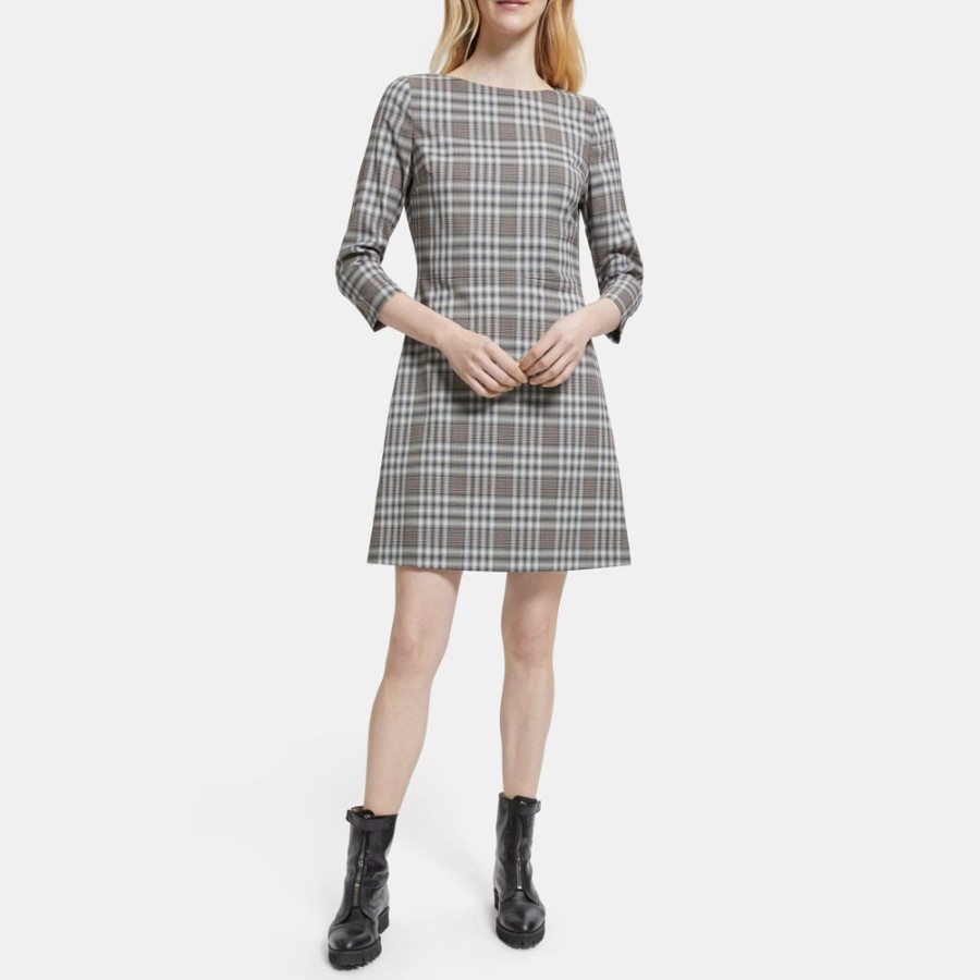 Women Theory Outlet | Plaid Shift Dress In Wool Multi