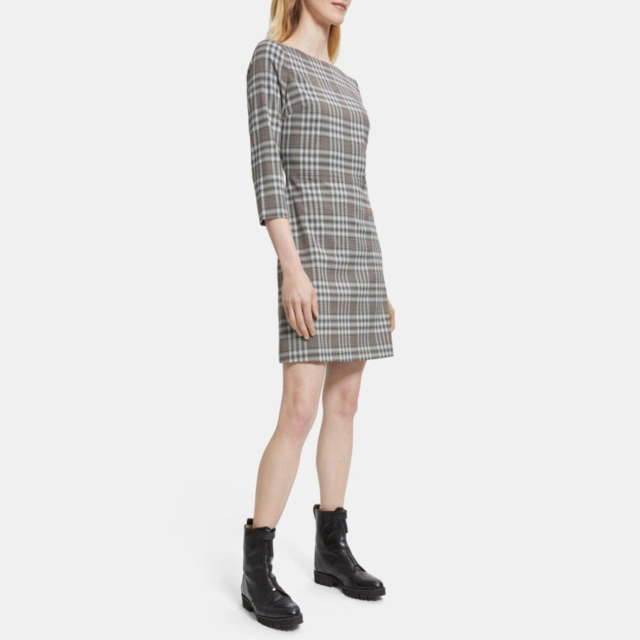 Women Theory Outlet | Plaid Shift Dress In Wool Multi