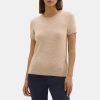 Women Theory Outlet | Short-Sleeve Sweater In Cashmere Sandstone Mouline