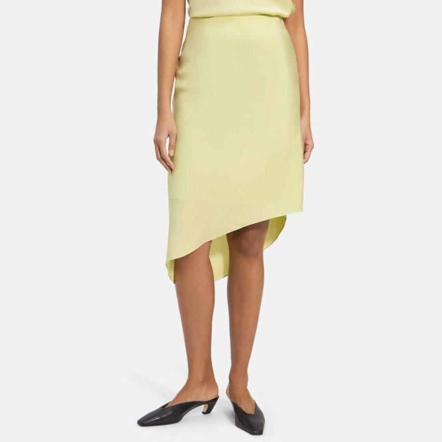 Women Theory Outlet | Asymmetric Slip Skirt In Silk Georgette Key Lime